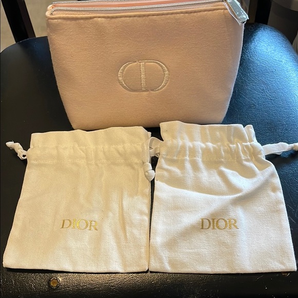 Dior Pink Cosmetic Bag with Embossed Logo - Picture 1 of 8